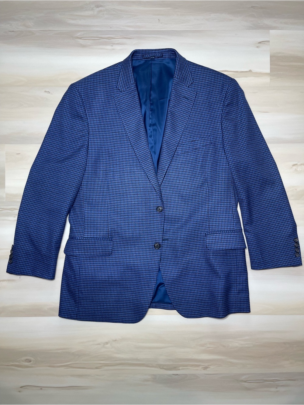 Jos A Bank Traveler Men’s 44R Blue Houndstooth Traditional Fit Blazer Sport Coat